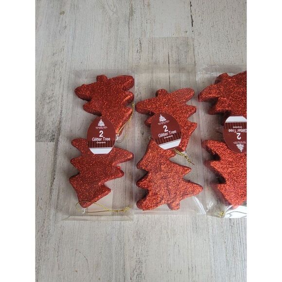 Enchanted Forest red glitter tree ornament Xmas set - Picture 2 of 8